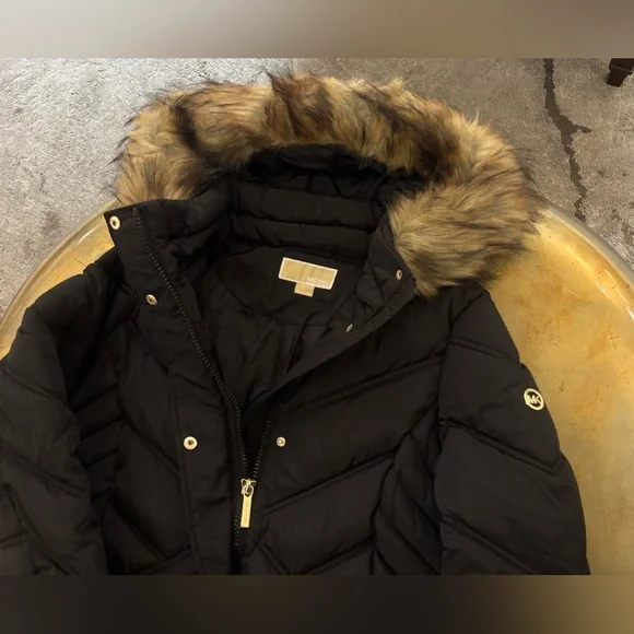 Michael Kors 💅❄️ Black Maxi Long Fur Winter Puffer Coat MK Jacket M NEW $330